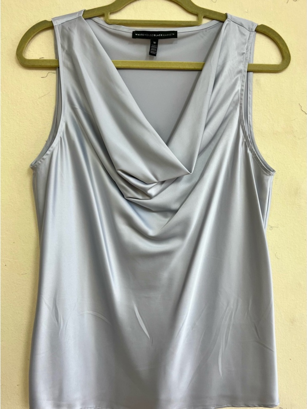 White House Black Market Silver Satin Drape-Neck Sleeveless Camisole